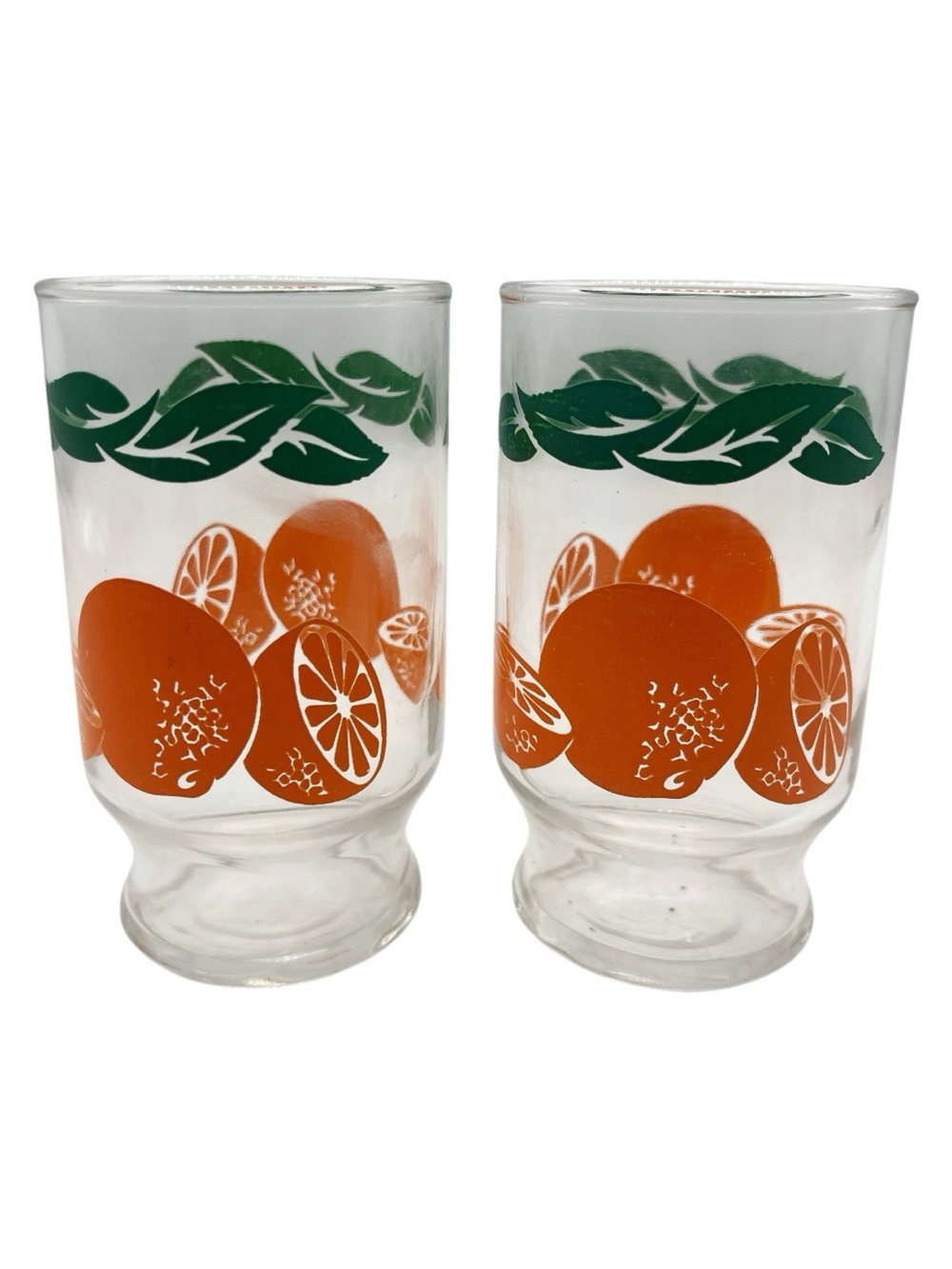 Vintage 1987 Anchor Hocking Orange Citrus Juice Glasses Set of 2 Retro
